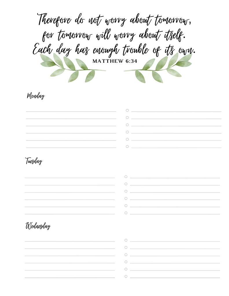 Weekly Bible Verse Planner Beautifully Quaint