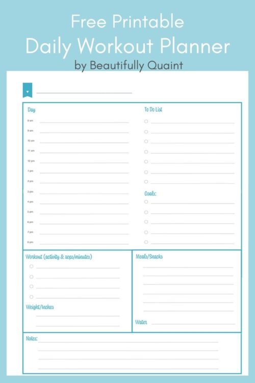 Workout Daily Planner Printable Beautifully Quaint